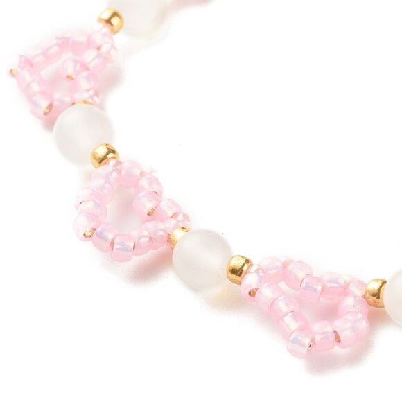 Pretty In Pink Heart seed bead Bracelet, Natural Agate, Easy magnetic Clasp NWOT - Picture 4 of 6